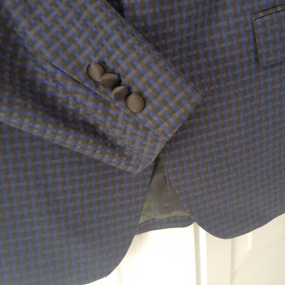 Tuxedo Jacket - Sz 42 - Navy checkered blue / black lapel - Bar 111 - Slim - Picture 9 of 14